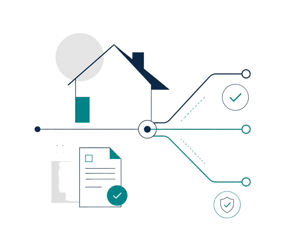 Abstract diagram of one property routing to three different sale paths